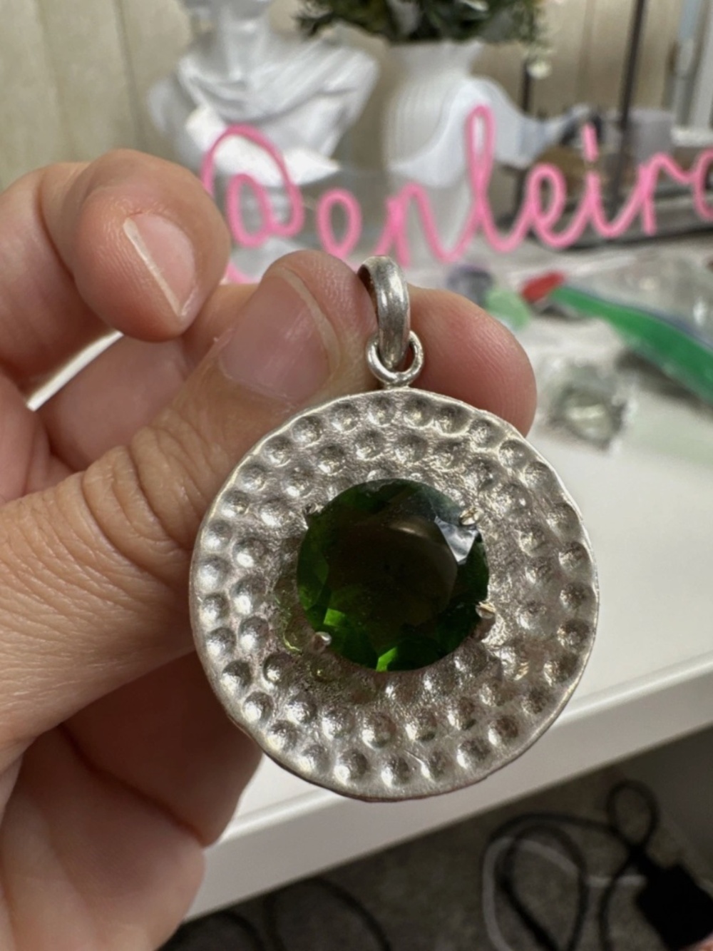 Sterling Silver Green Gemstone Pendant